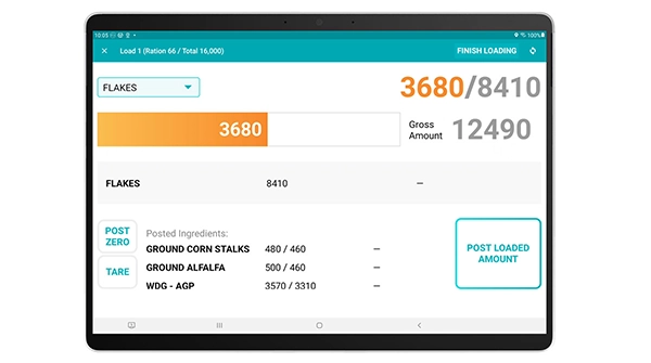Mobile device screen showing livestock feed ratio