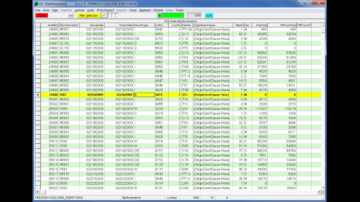 Quickview grid for Feedyard 3000 Accounting Software 