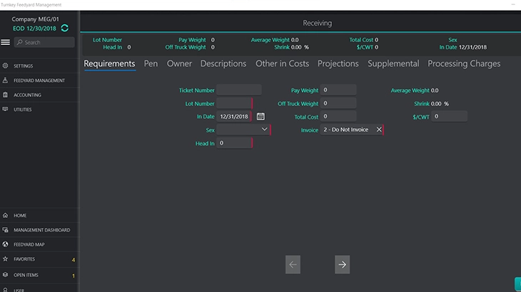 Feedyard management dashboard for the Turnkey Feedyard Accounting and Management System (FAMS)