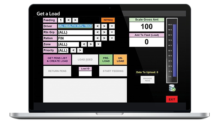 Truck System screen showing cattle feed delivery and distribution information