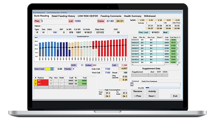 Feed Management System software screen showing bunk information