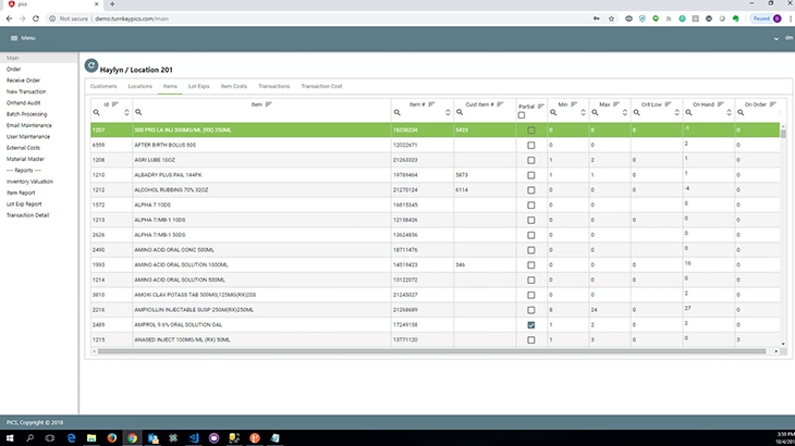 Pharmacy Inventory Control System product list screen