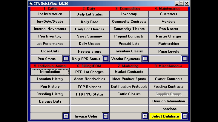 Quickview menu for Feedyard 3000 Accounting Software 