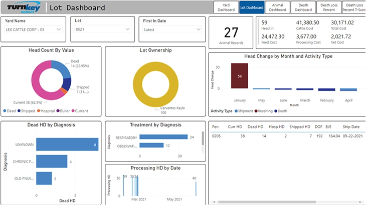 Screenshot of a feedlot dashboard