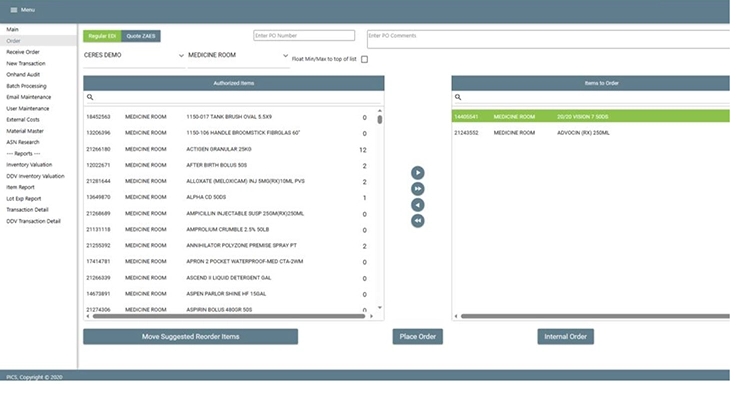 Pharmacy Inventory Control System order screen 